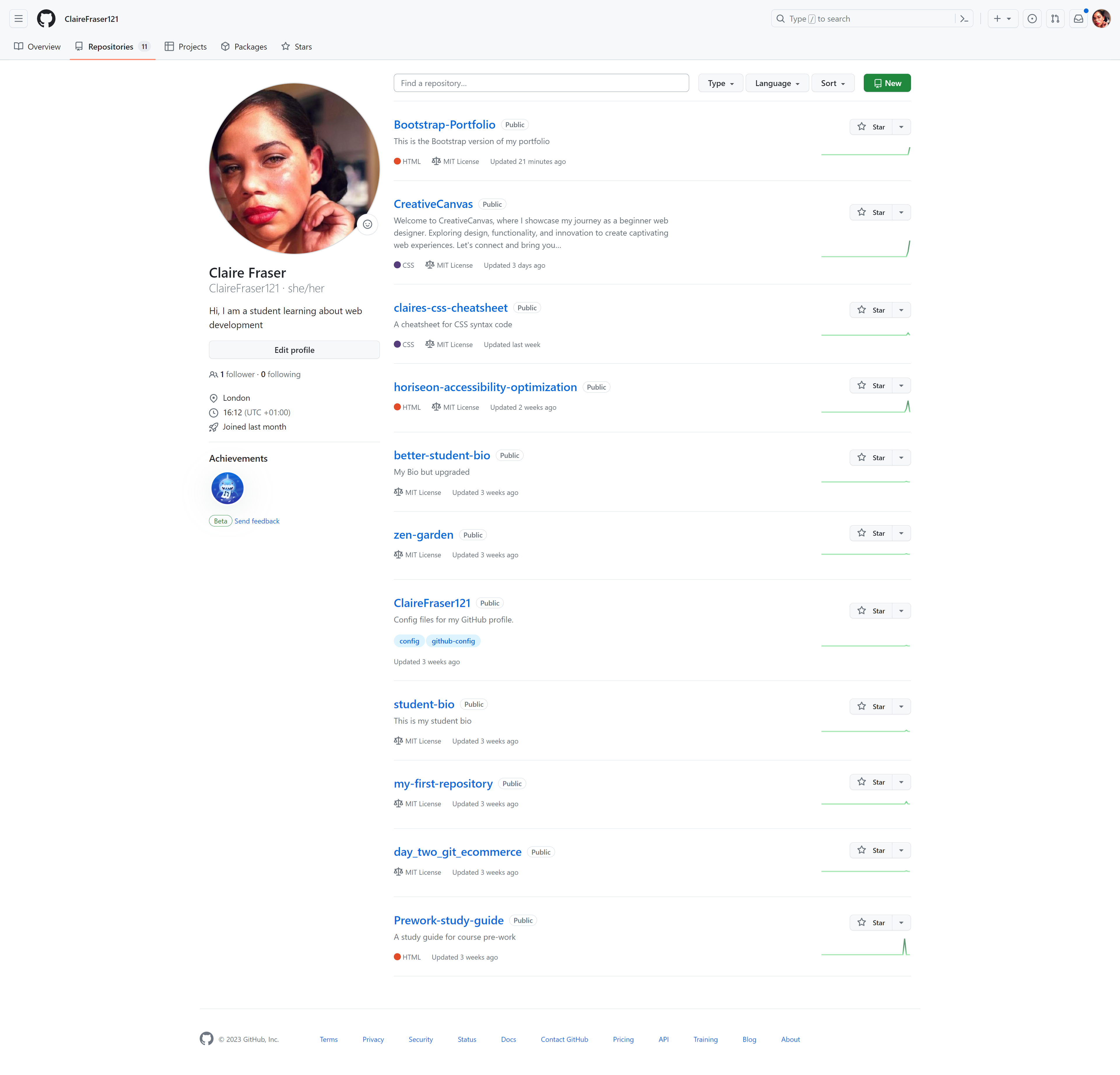 image of my GitHub landingPage